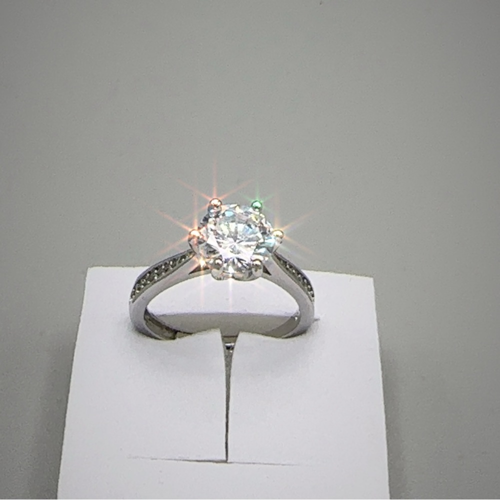 Silver Wedding Ring Diamond Simulant Adjustable New - Picture 11 of 15